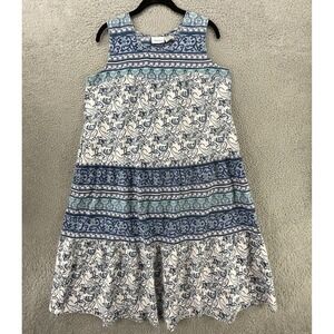 The Vermont Country Store Dress Womens M Blue Paisley Sundress Tiered Ruffle